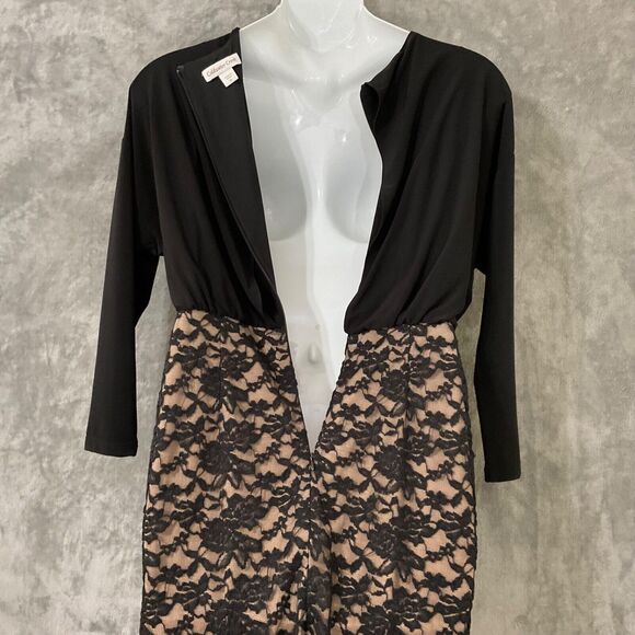 Coldwater Creek Blouson/Lace Cocktail party midi Dress women’s 12 Black L.S. - Picture 3 of 12